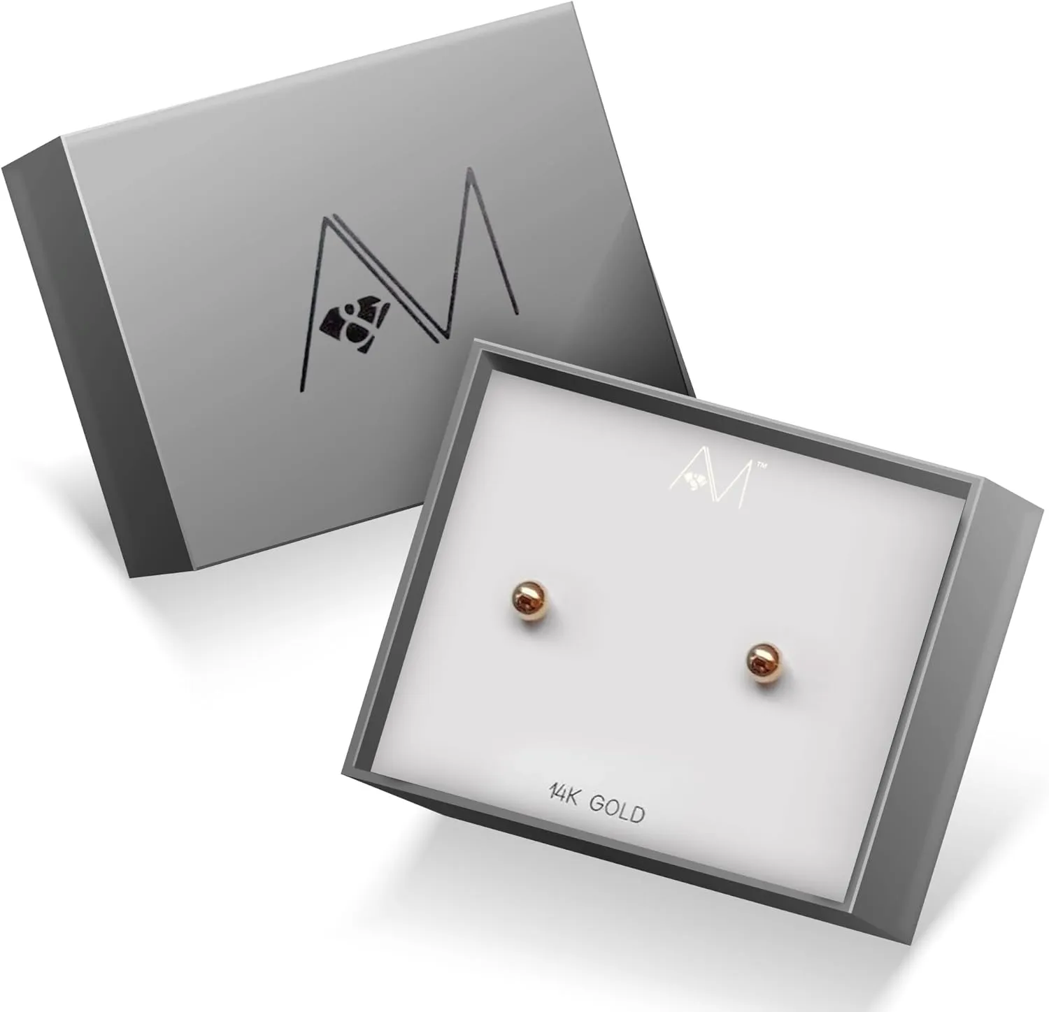 A&M 14k Gold Ball Stud Earrings - Lightweight Gold Studs Earrings for Women - Comfortable for Daily Wear Hypoallergenic Earrings with Secure Post Back - Sizes 3MM8MM