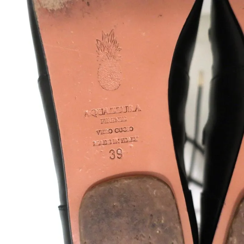 Aquazzura J’Adore Lace-Up Sandals Black Leather Size 39 Open Toe Flats