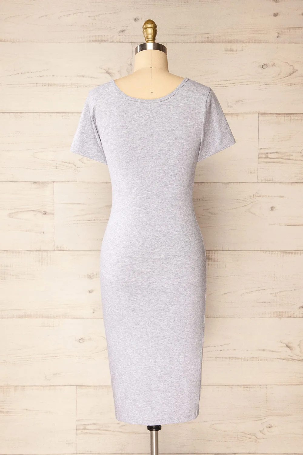 Athens Grey | Short Sleeve Fitted Midi Dress