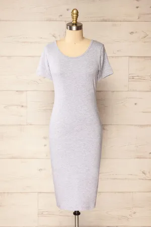Athens Grey | Short Sleeve Fitted Midi Dress