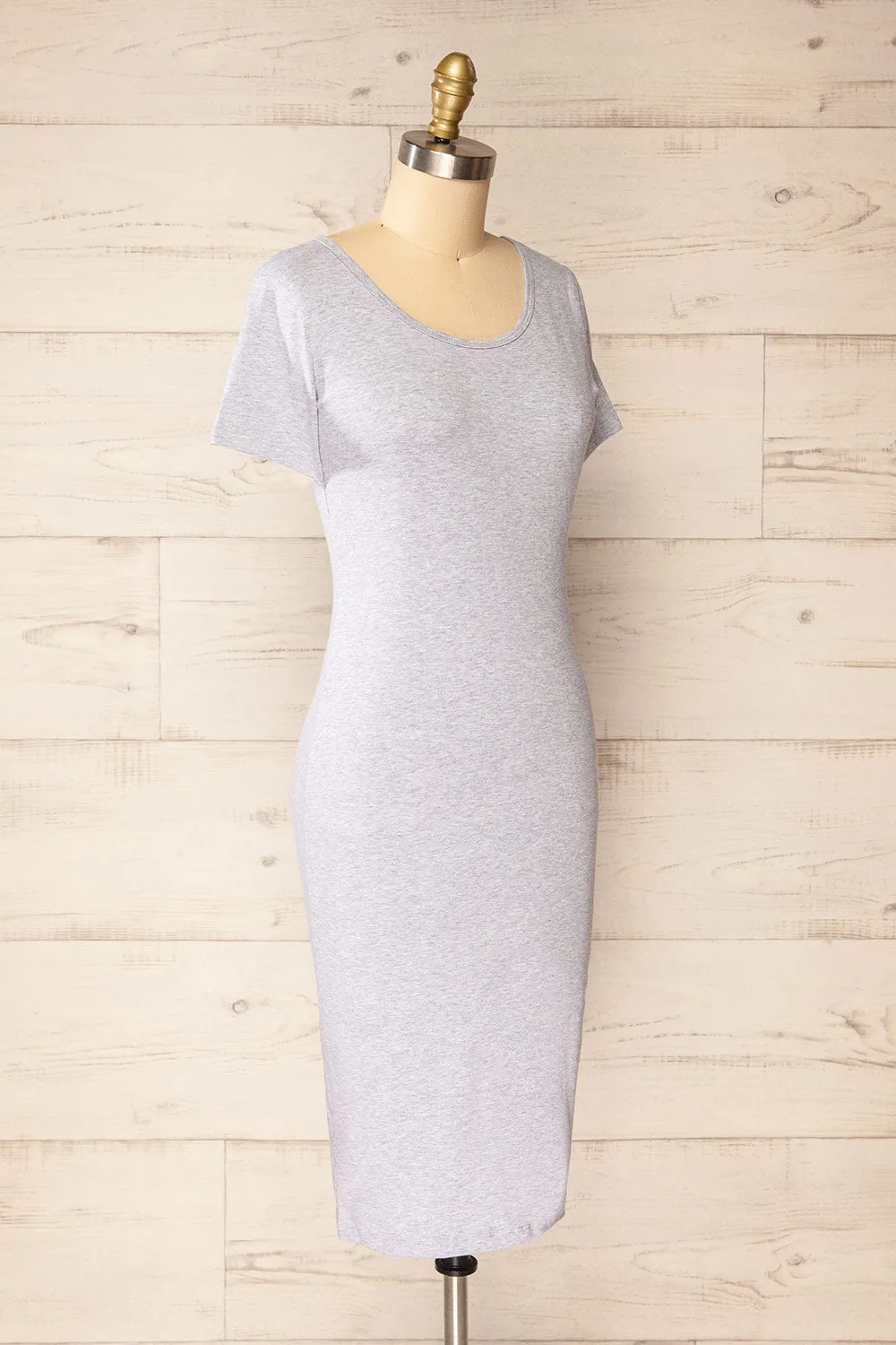 Athens Grey | Short Sleeve Fitted Midi Dress