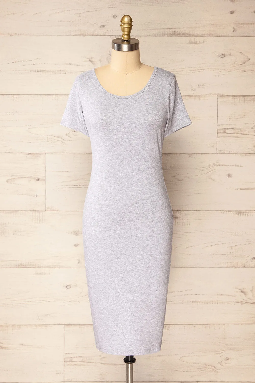 Athens Grey | Short Sleeve Fitted Midi Dress
