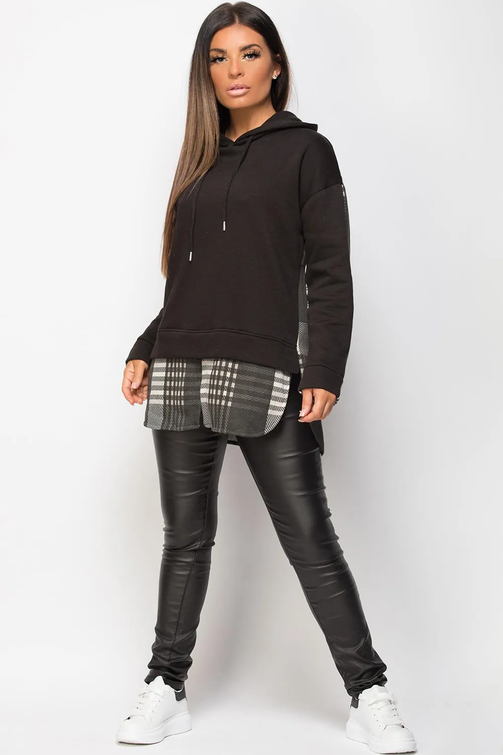 Black Check Hoodie 2 In 1