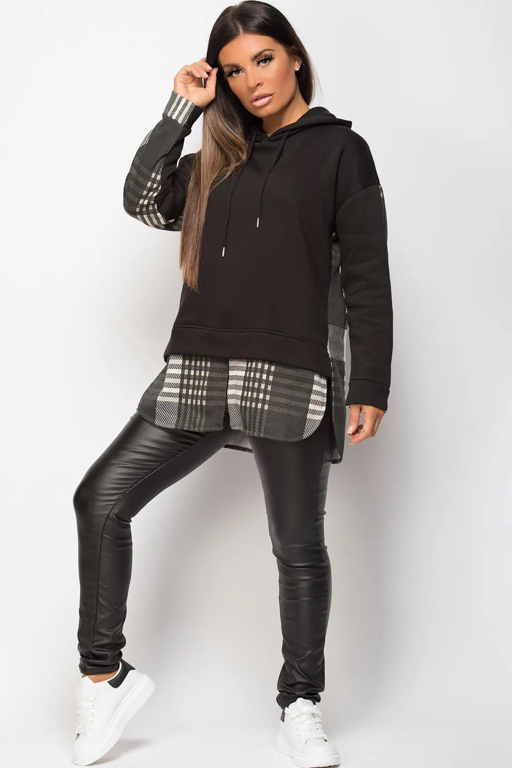 Black Check Hoodie 2 In 1