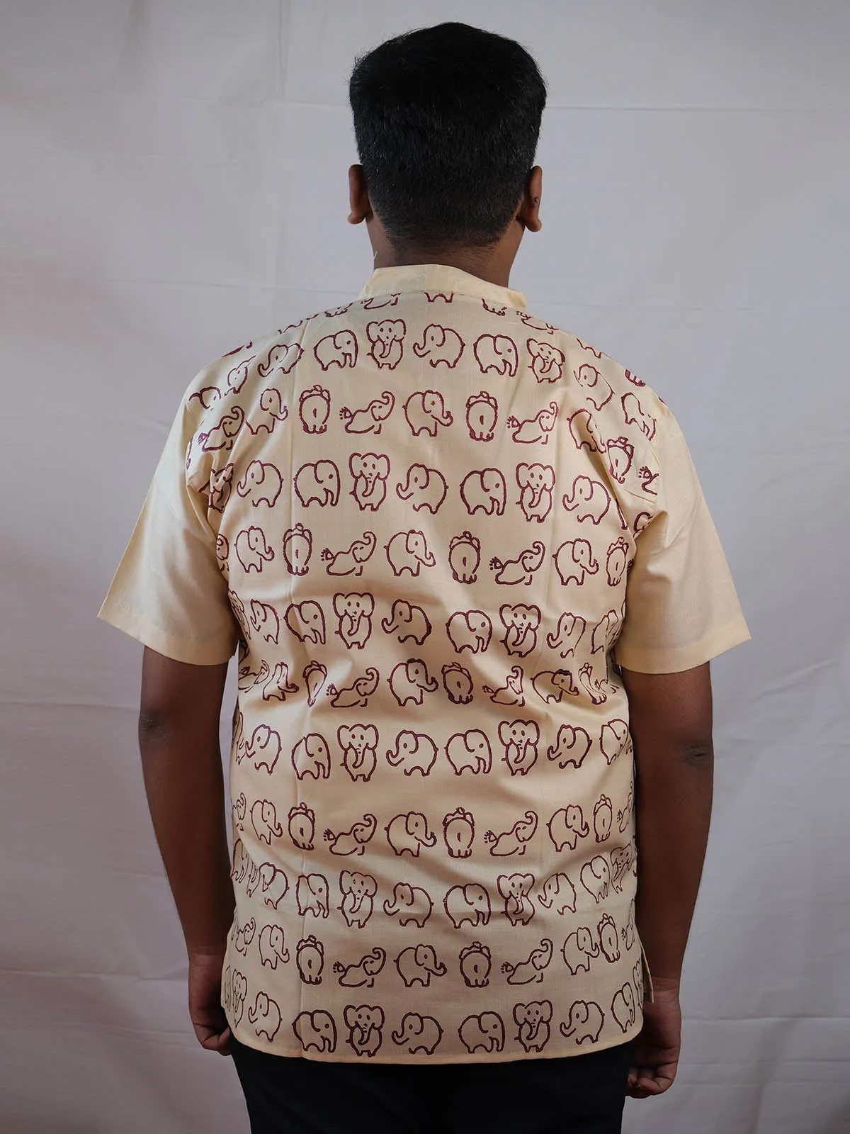 Block Printed Mini Elephants Brown Kurta