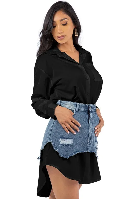 Bold & Chic Denim Shirt Dress – Sexy Button-Up Mini with Waist Detail