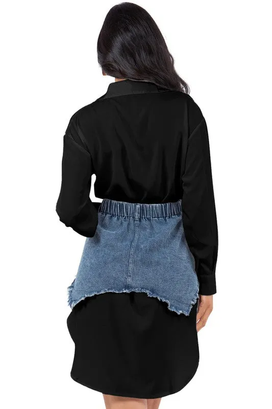 Bold & Chic Denim Shirt Dress – Sexy Button-Up Mini with Waist Detail