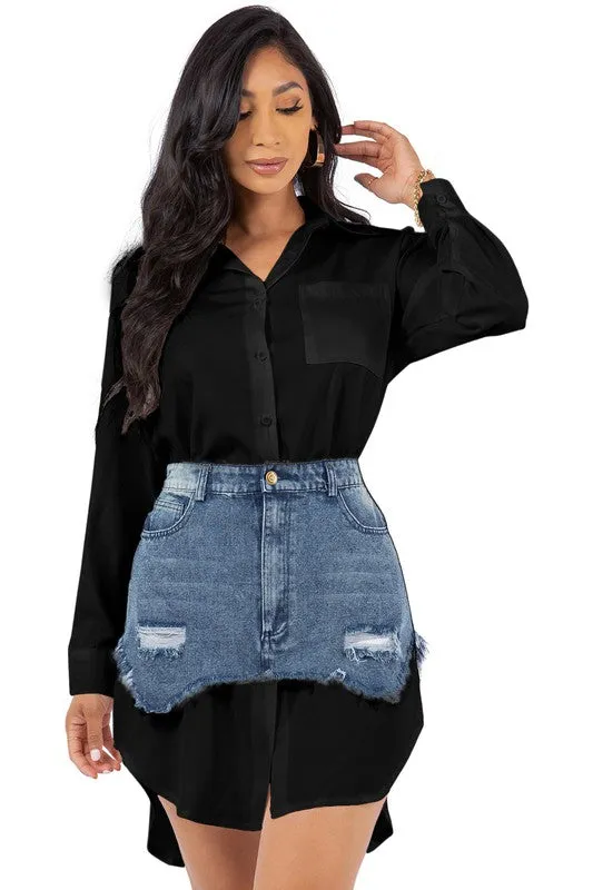 Bold & Chic Denim Shirt Dress – Sexy Button-Up Mini with Waist Detail