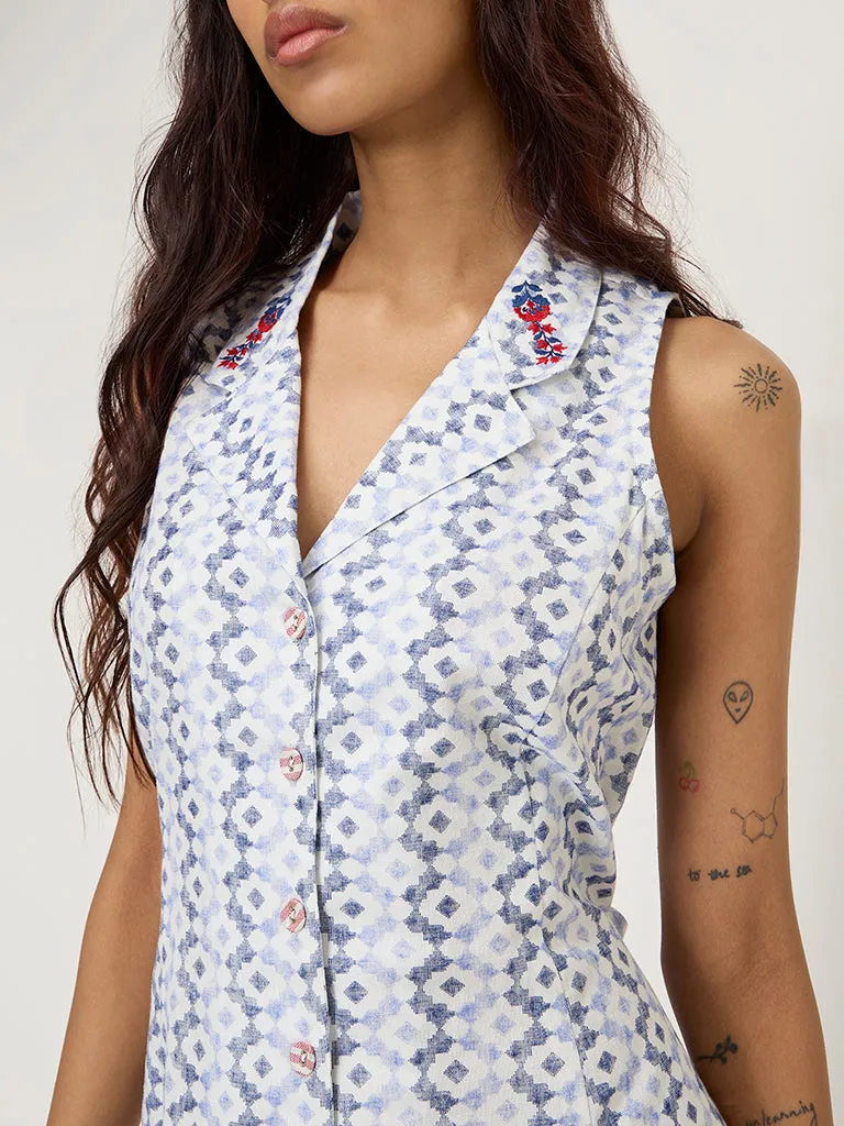 Bombay Paisley Blue Printed Cotton-Blend A-Line Dress