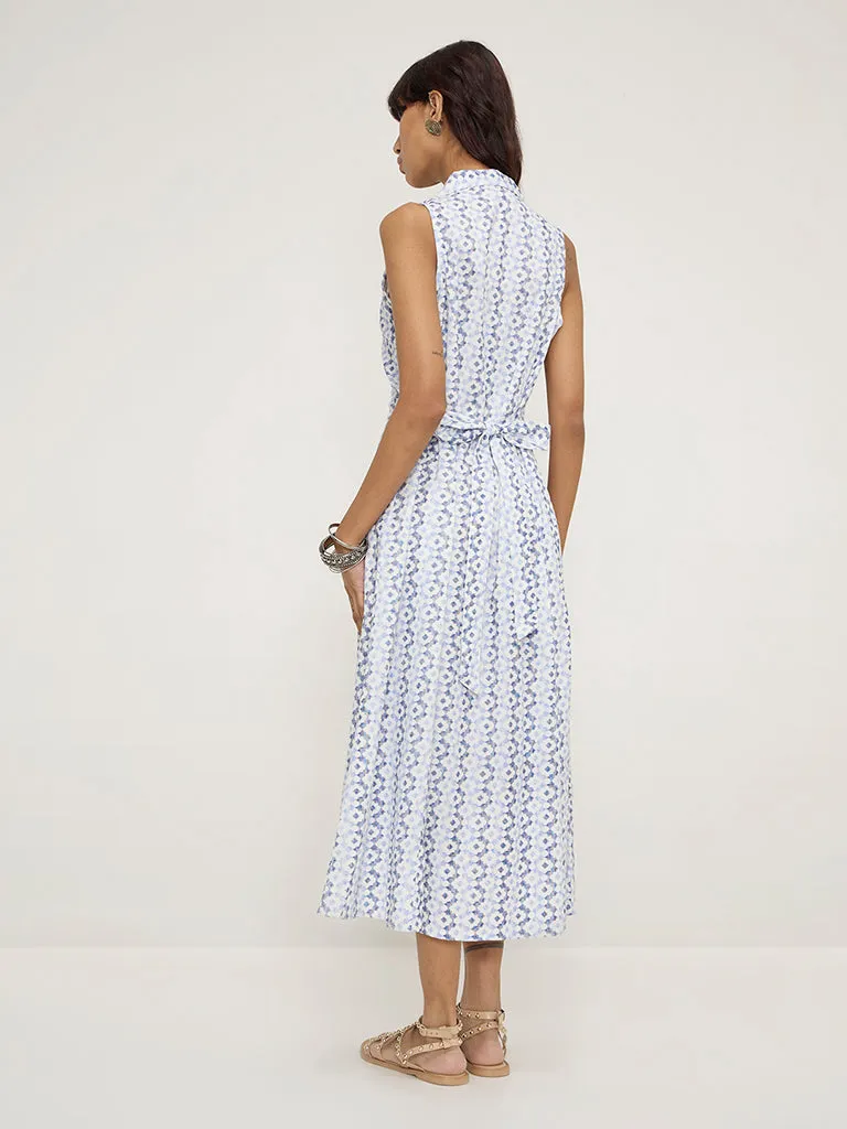 Bombay Paisley Blue Printed Cotton-Blend A-Line Dress