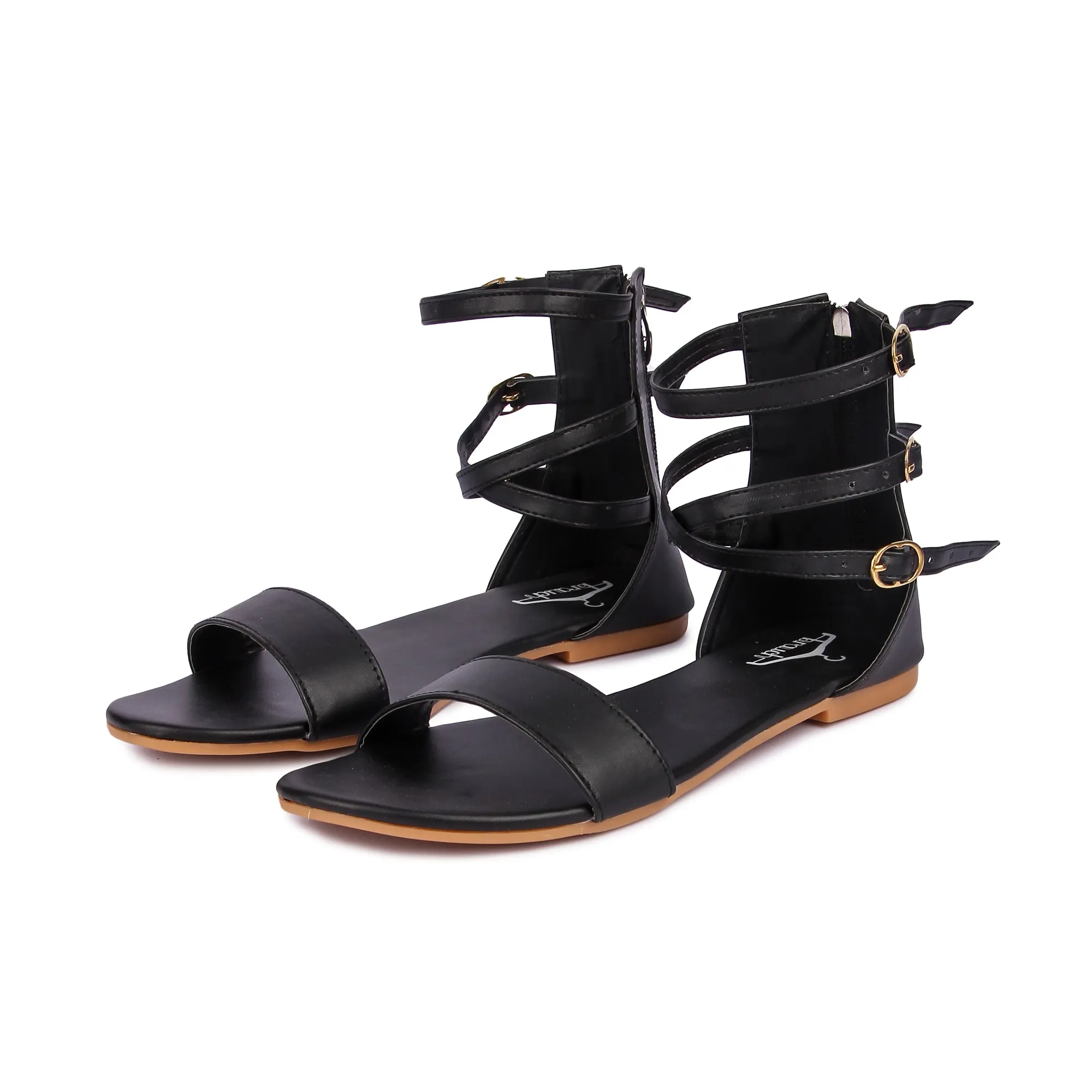 Brauch Women's Black High Multi Strap Sandal