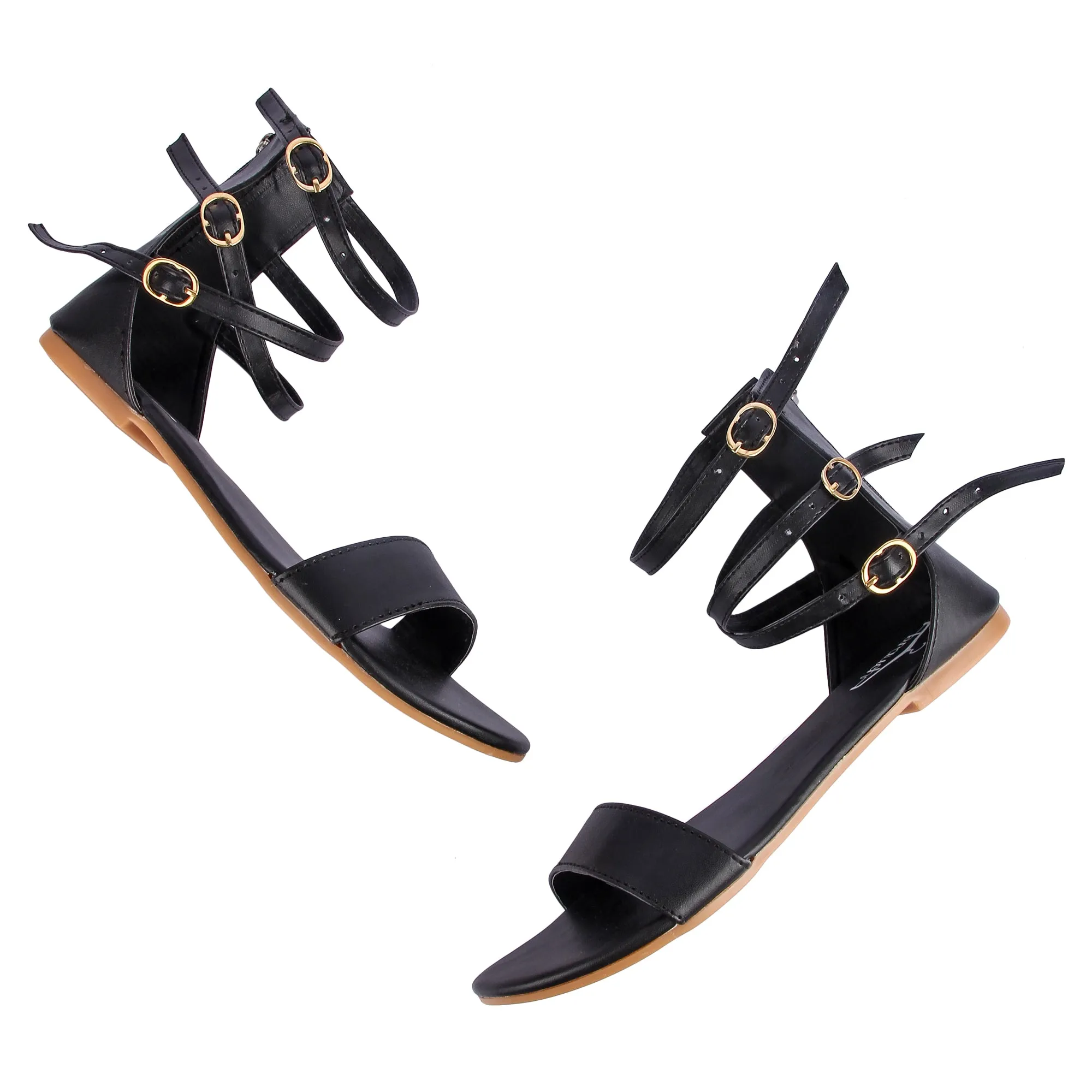 Brauch Women's Black High Multi Strap Sandal