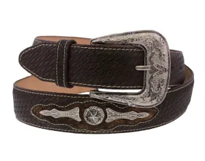 Brown Western Cowboy Leather Belt Ranger Concho - Silver Buckle