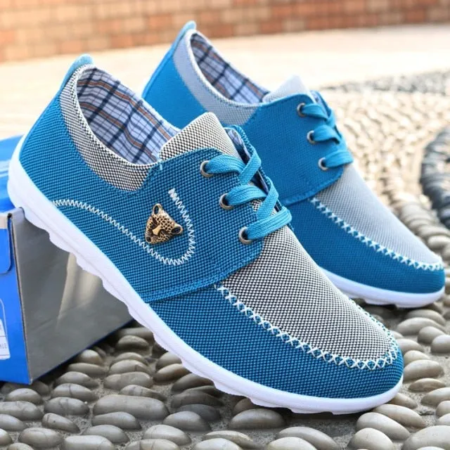 Casual Men Flats Lace Up Canvas Shoes For Men Flat Driving Shoes