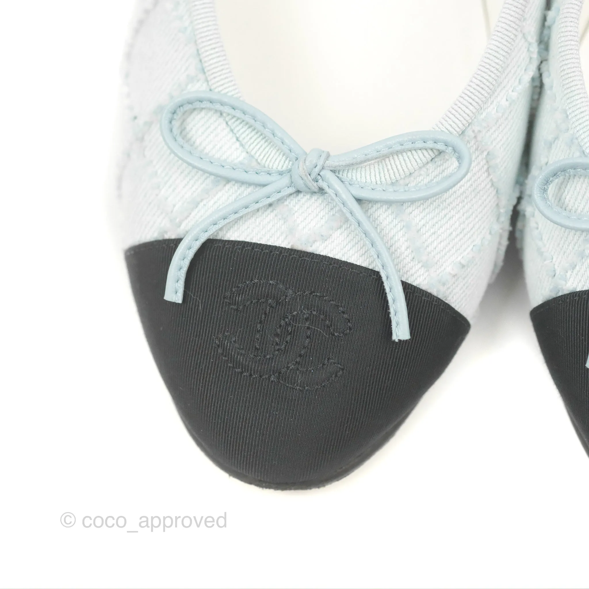 Chanel Ballerina Flats Light Blue/Black Size 37.5