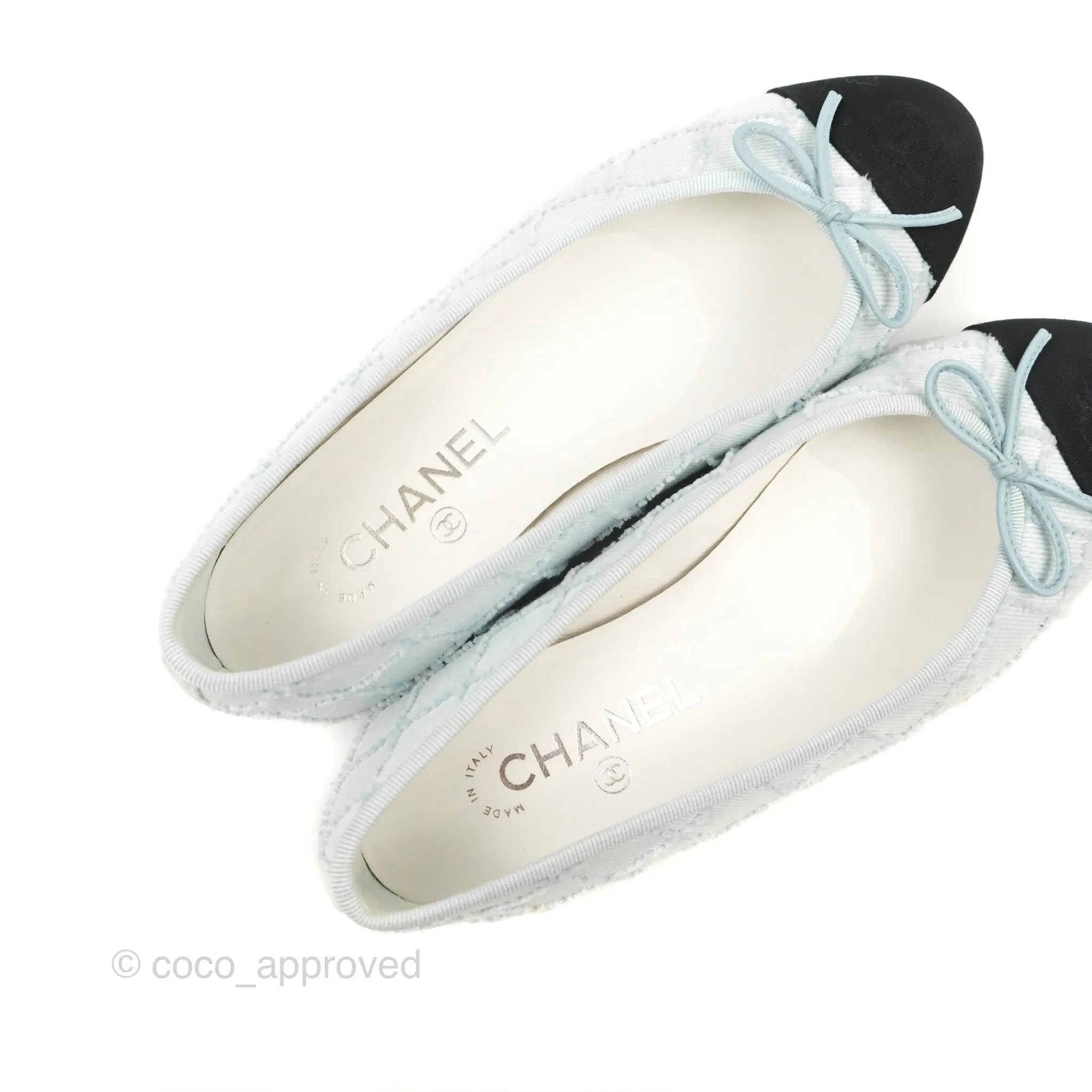 Chanel Ballerina Flats Light Blue/Black Size 37.5