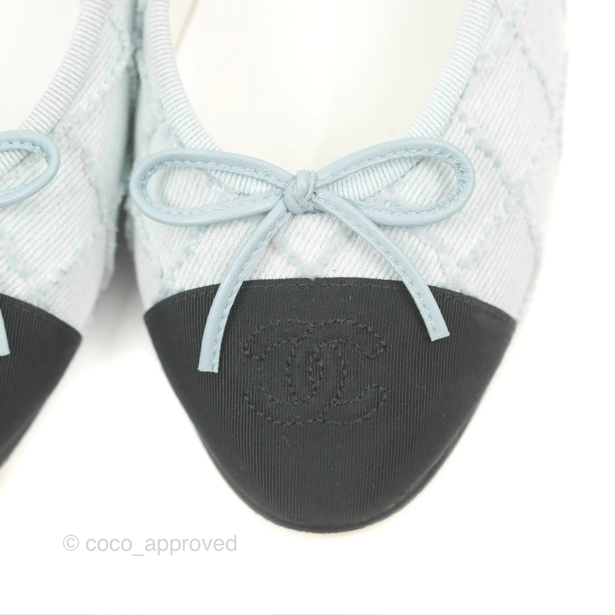 Chanel Ballerina Flats Light Blue/Black Size 37.5