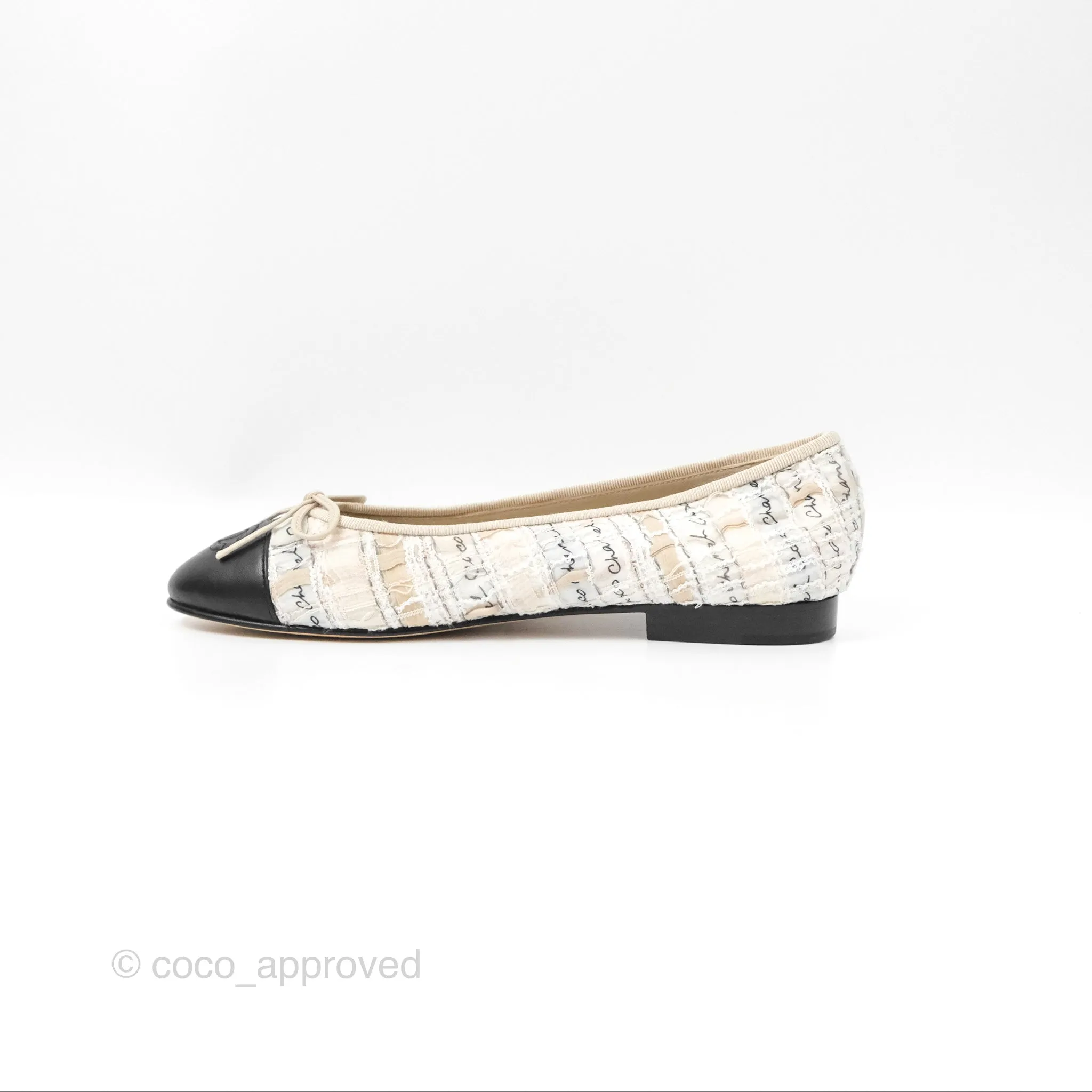 Chanel Ballerina Flats Light Pink/Black Fabric Size 38.5