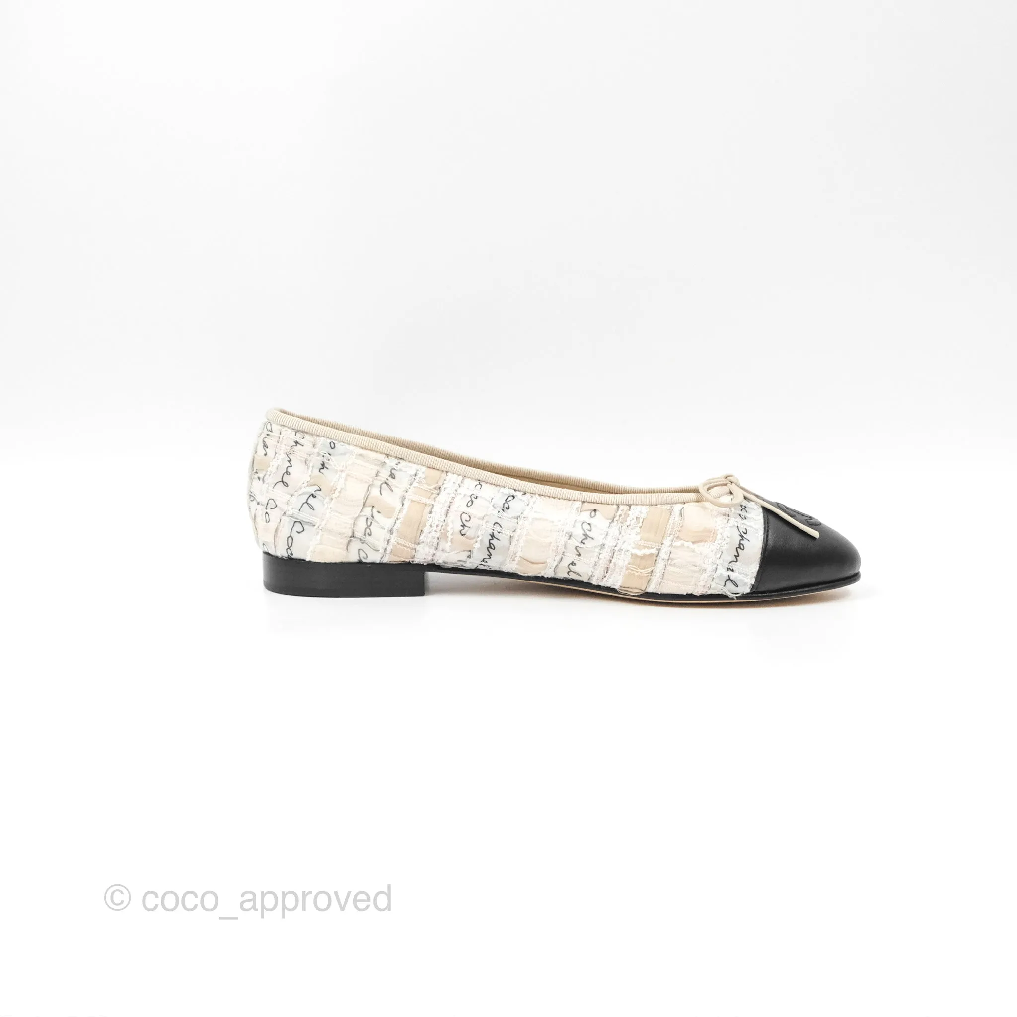 Chanel Ballerina Flats Light Pink/Black Fabric Size 38.5
