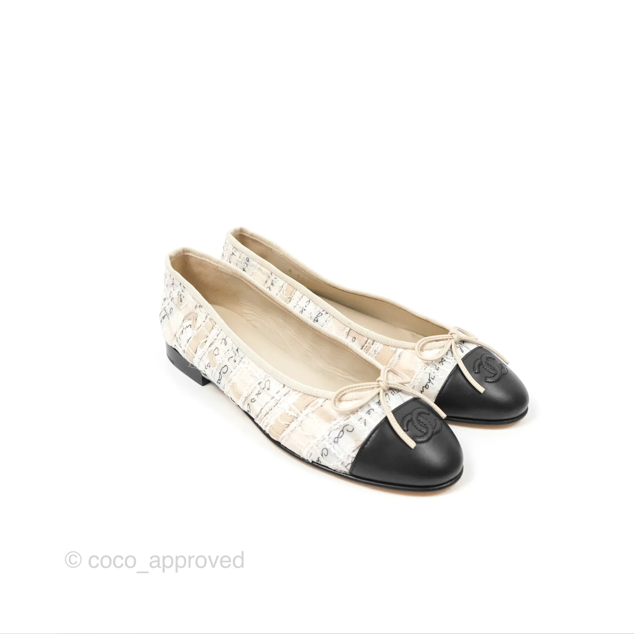 Chanel Ballerina Flats Light Pink/Black Fabric Size 38.5