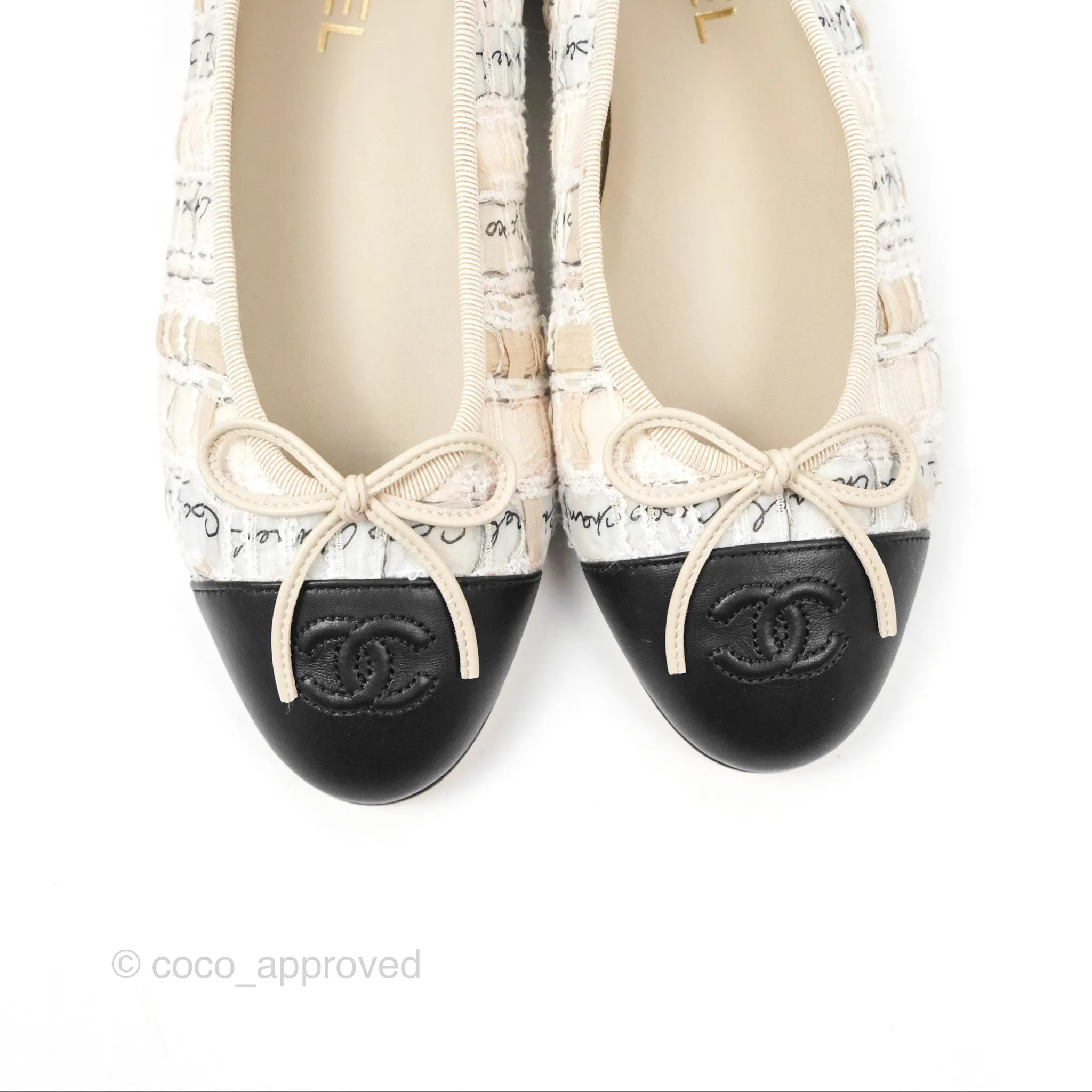 Chanel Ballerina Flats Light Pink/Black Fabric Size 38.5