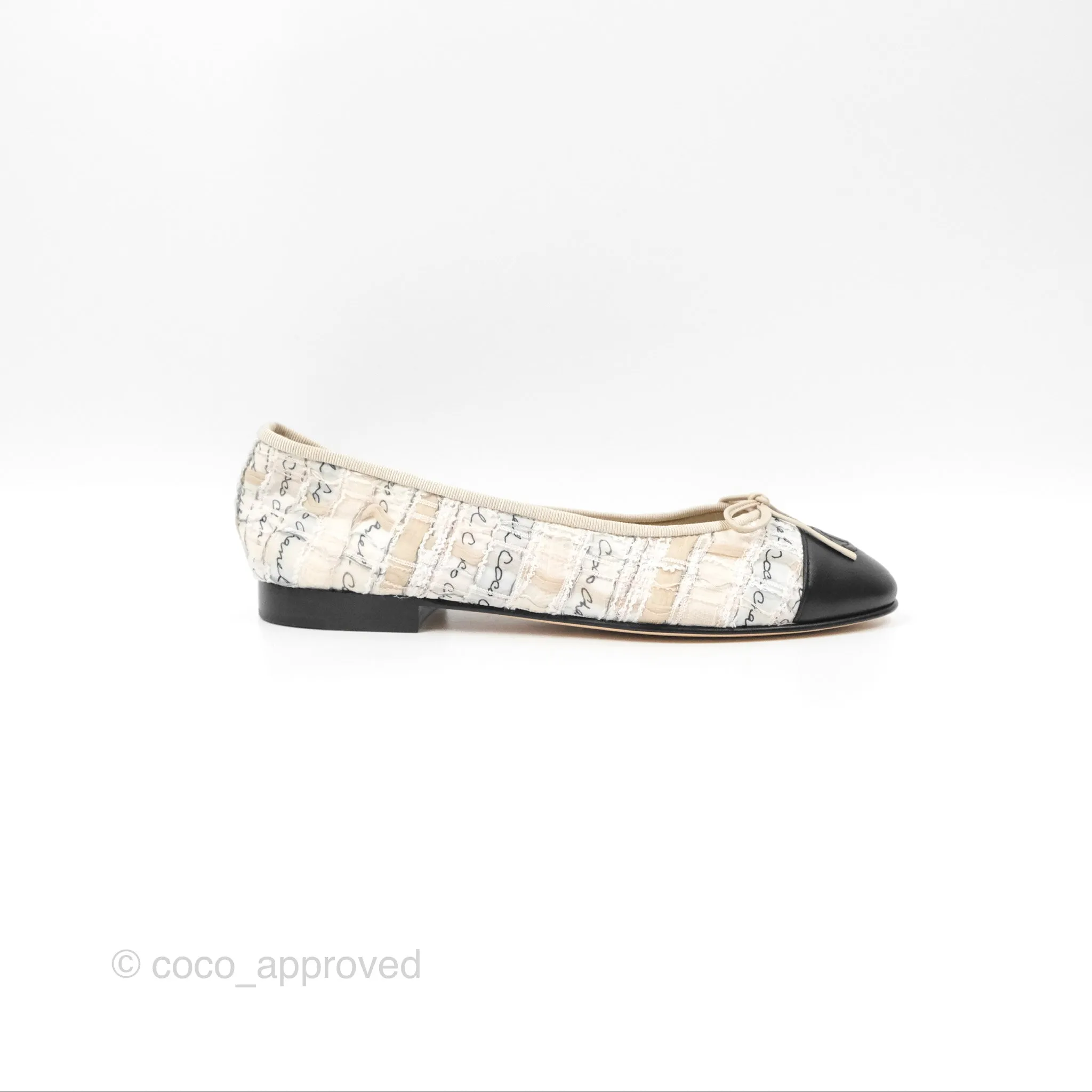 Chanel Ballerina Flats Light Pink/Black Fabric Size 38.5