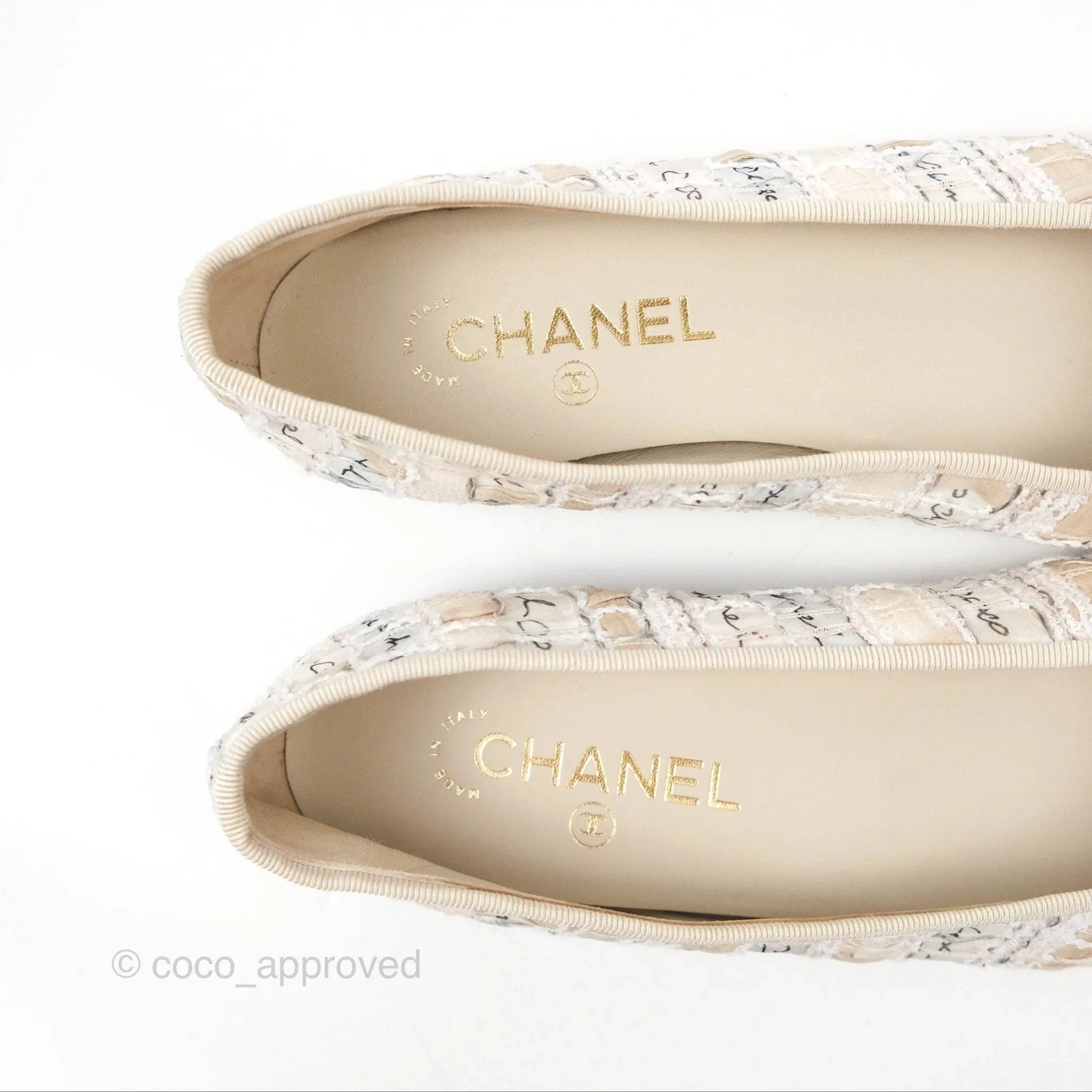 Chanel Ballerina Flats Light Pink/Black Fabric Size 38.5