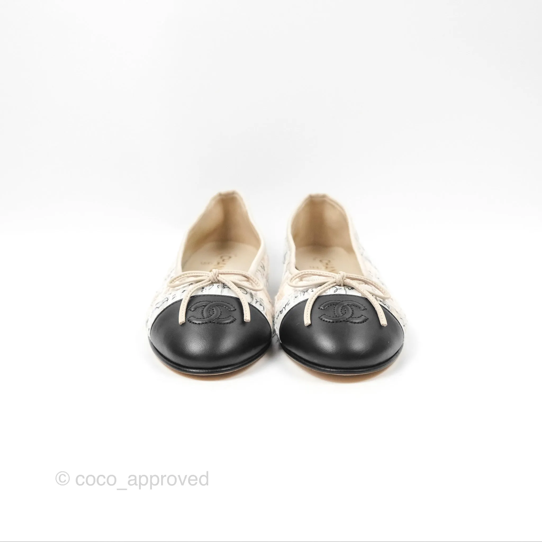 Chanel Ballerina Flats Light Pink/Black Fabric Size 38.5