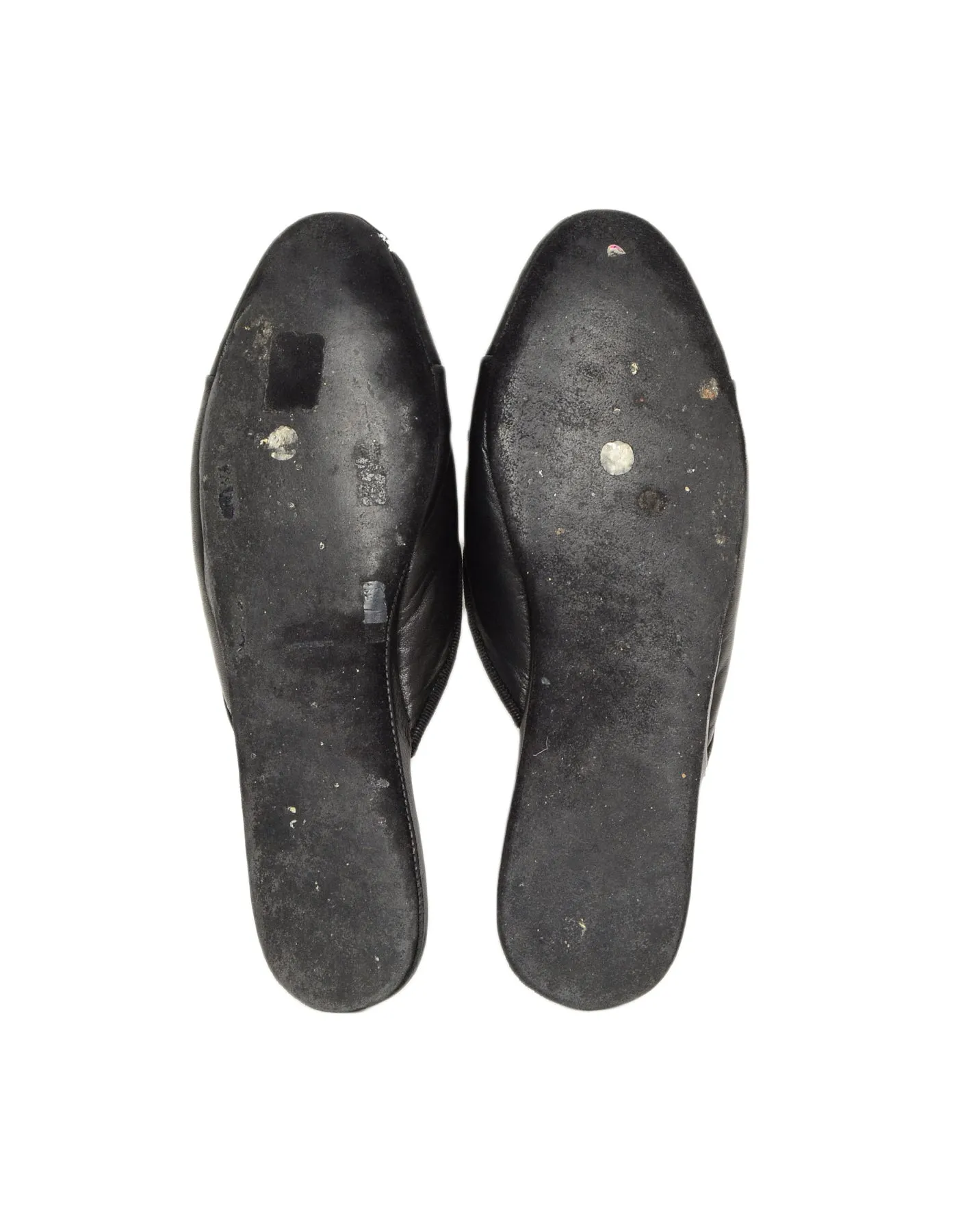 Chanel Black Leather House Slippers w/ CC sz 37