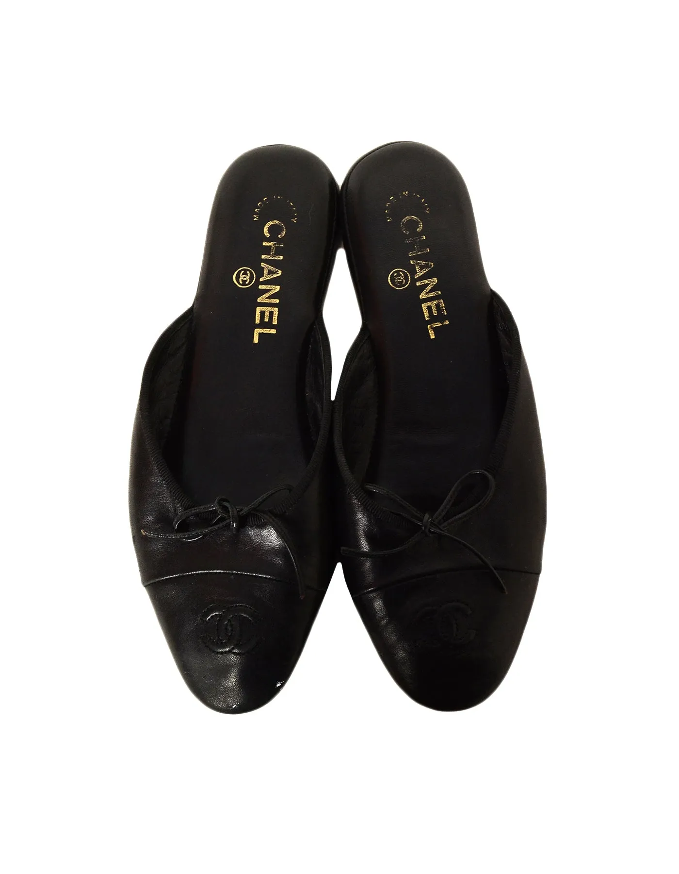 Chanel Black Leather House Slippers w/ CC sz 37