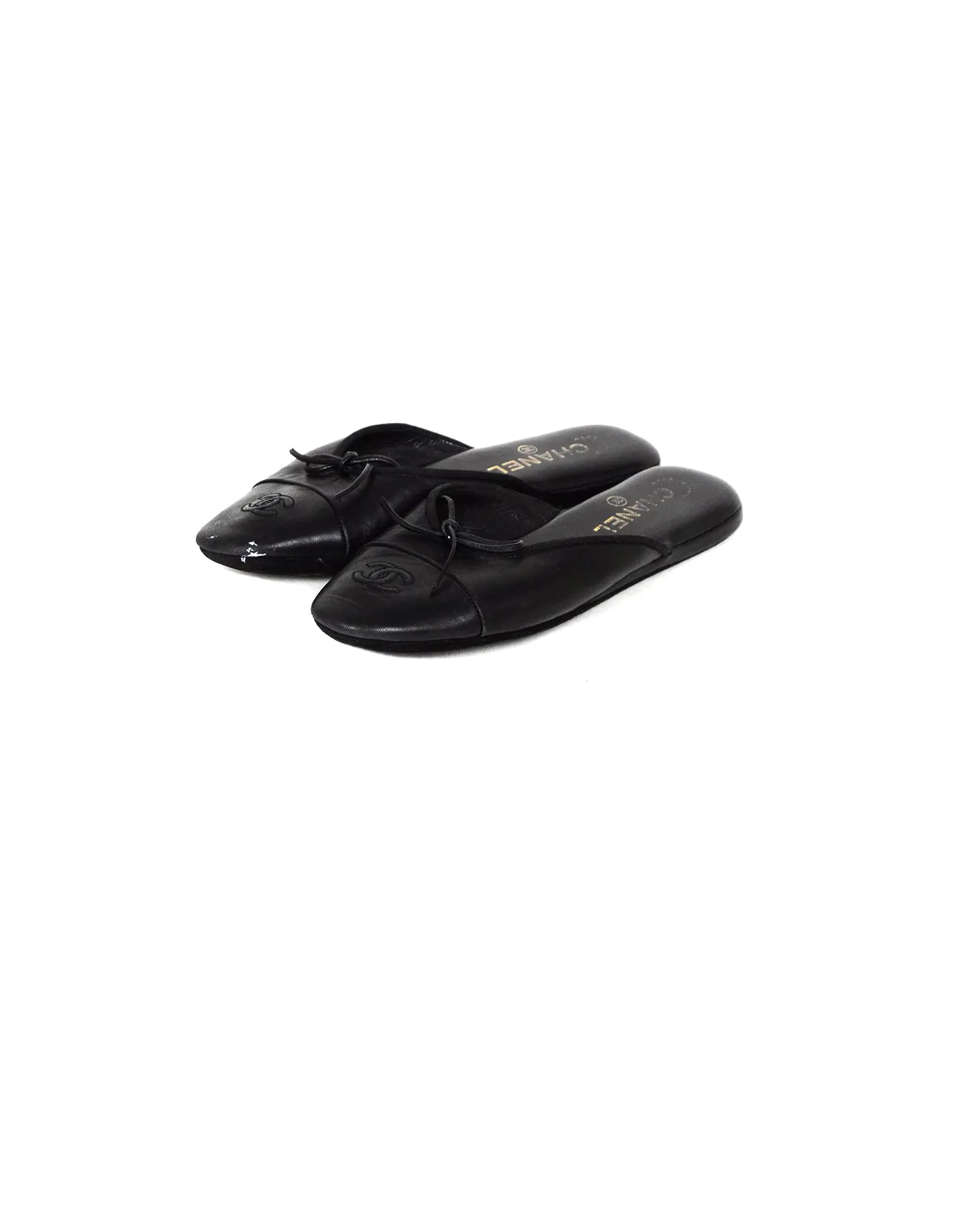 Chanel Black Leather House Slippers w/ CC sz 37