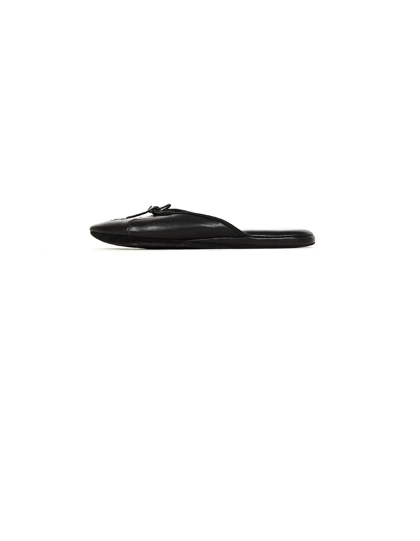 Chanel Black Leather House Slippers w/ CC sz 37