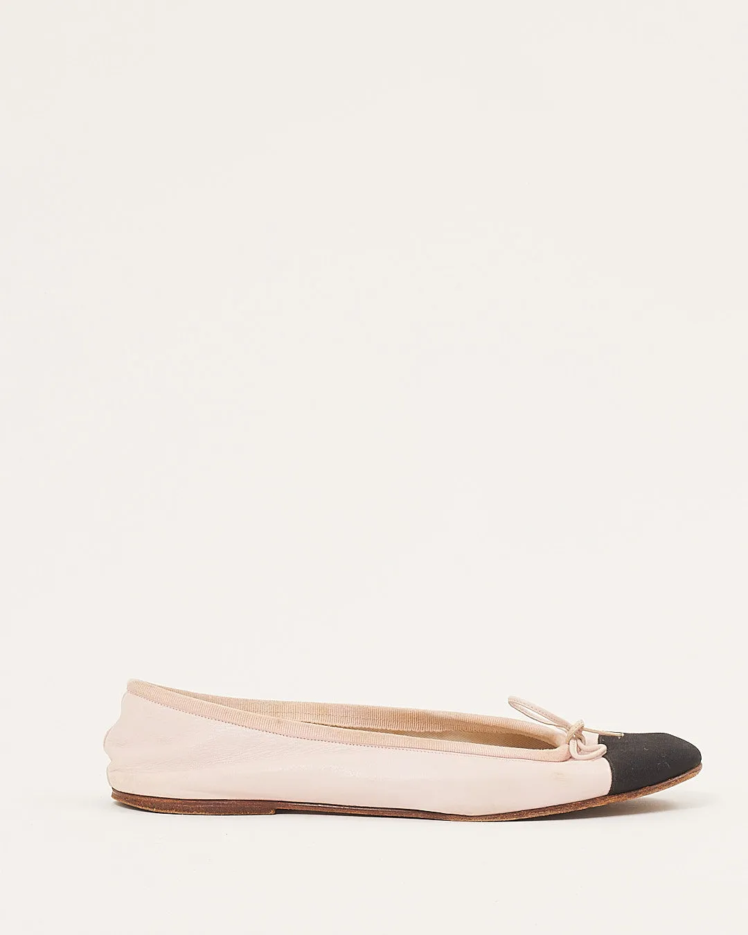 Chanel Light Pink Leather Cap Toe Ballerina Flats - 38.5
