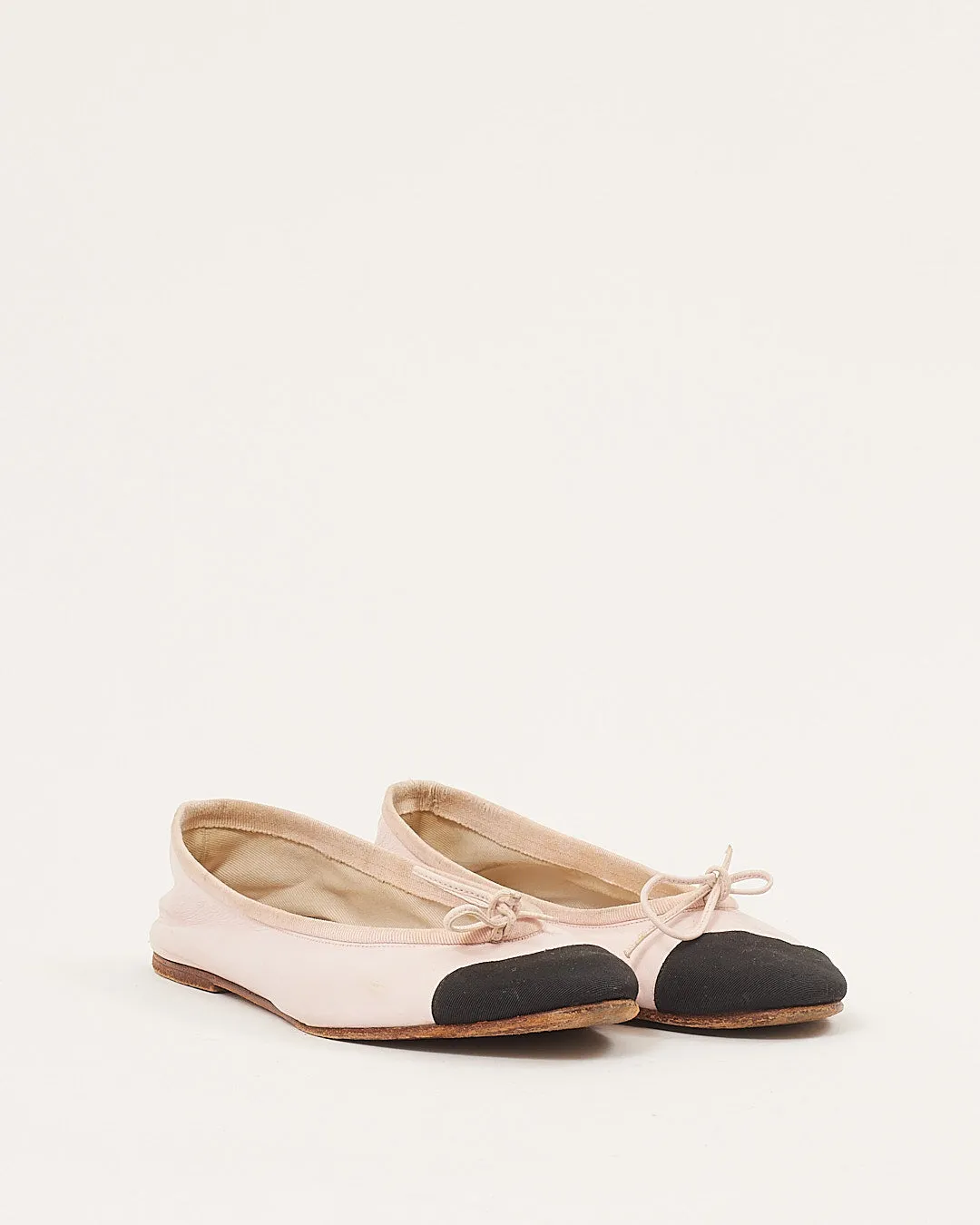 Chanel Light Pink Leather Cap Toe Ballerina Flats - 38.5