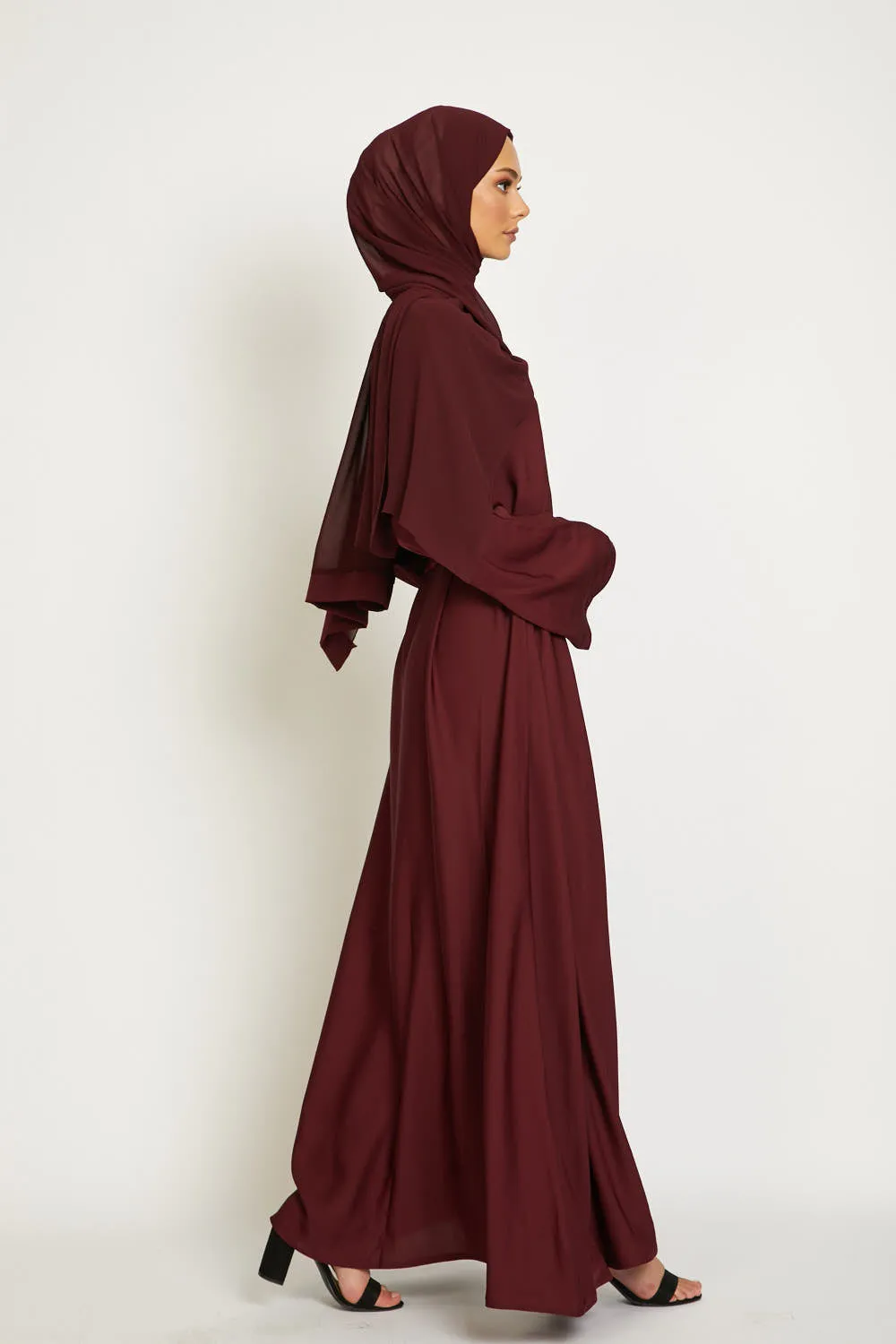 Deep Maroon Umbrella Cut Closed Abaya