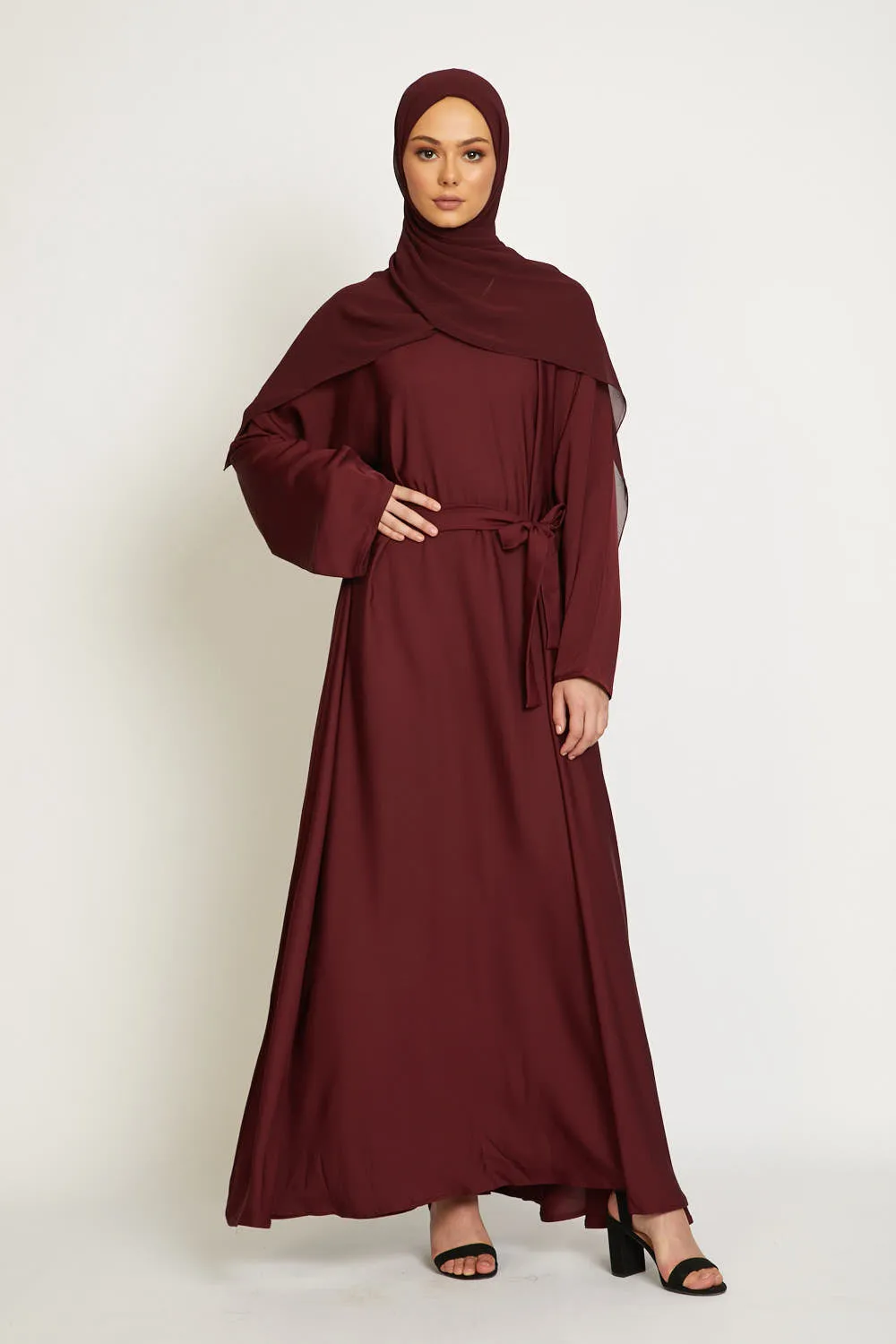 Deep Maroon Umbrella Cut Closed Abaya