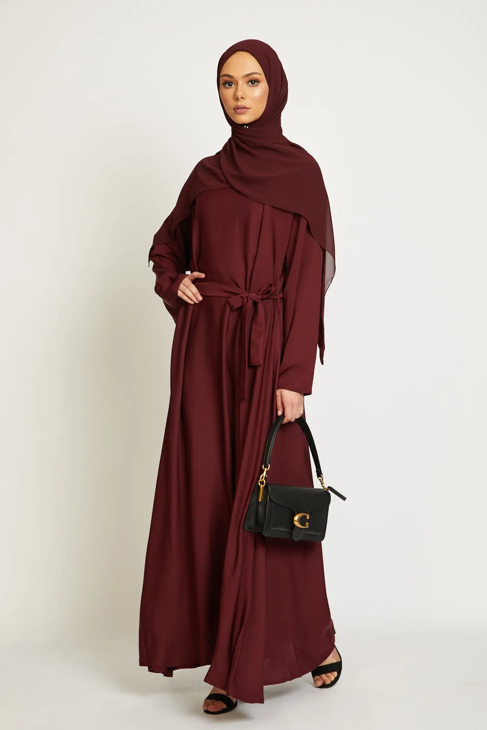 Deep Maroon Umbrella Cut Closed Abaya
