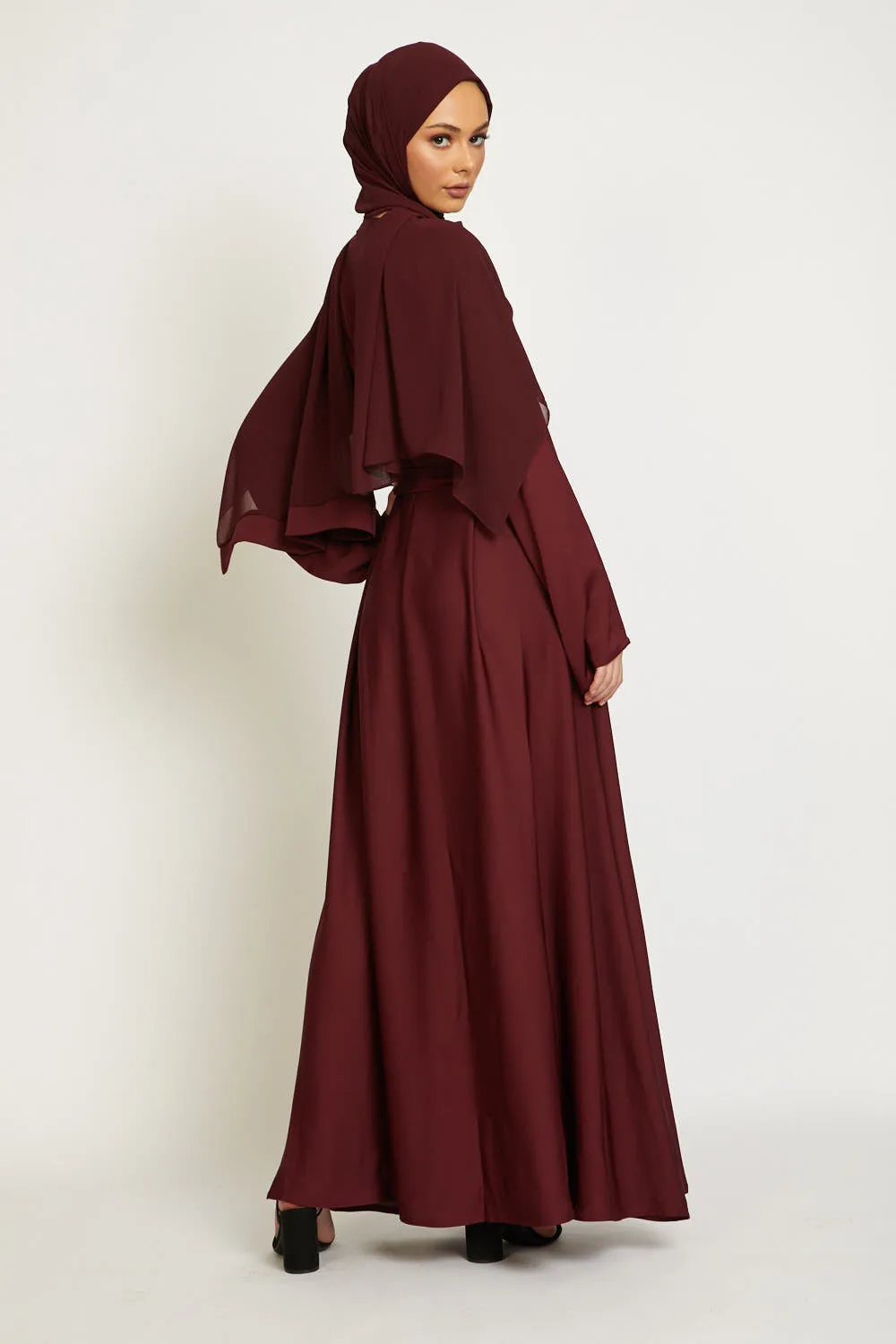 Deep Maroon Umbrella Cut Closed Abaya