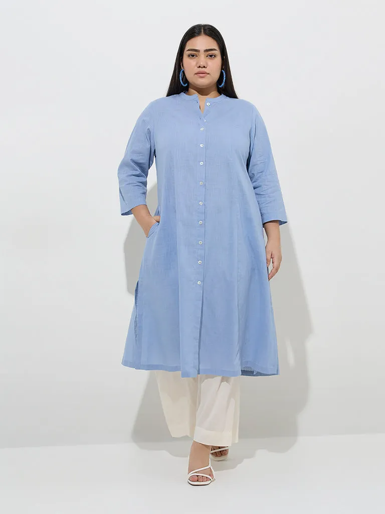 Diza Blue Solid Cotton A-Line Kurta
