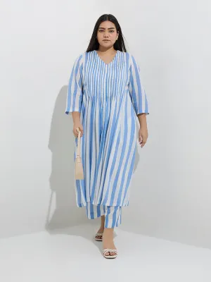 Diza Blue Stripe Printed A-Line Kurta