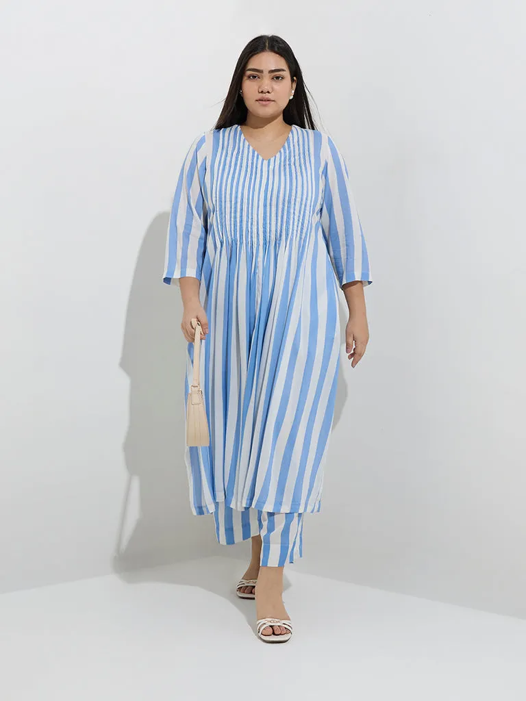 Diza Blue Stripe Printed A-Line Kurta