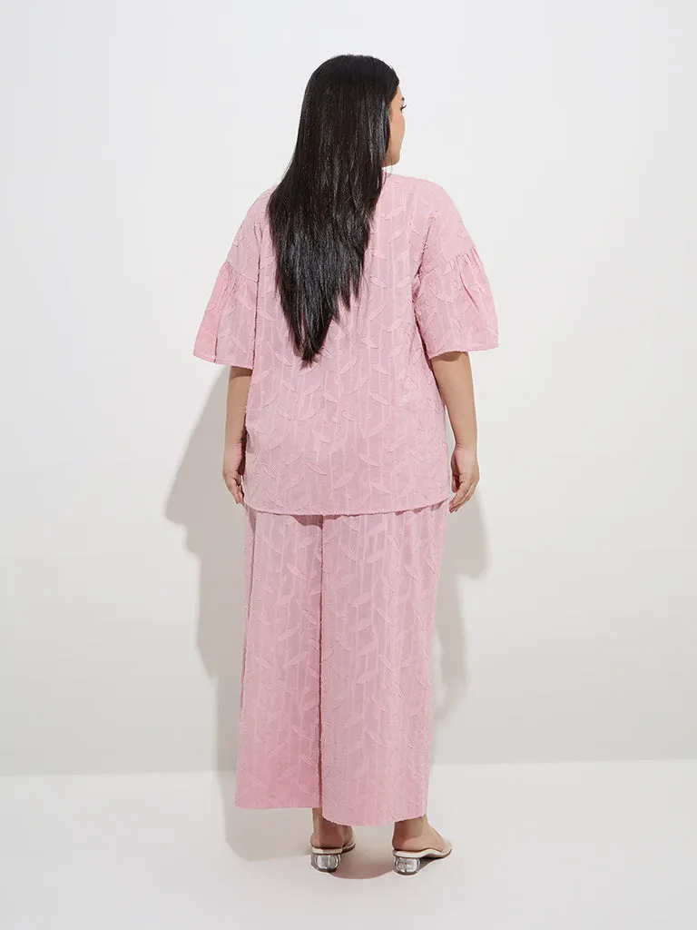 Diza Pink Leaf Design Cotton Ethnic Tunic