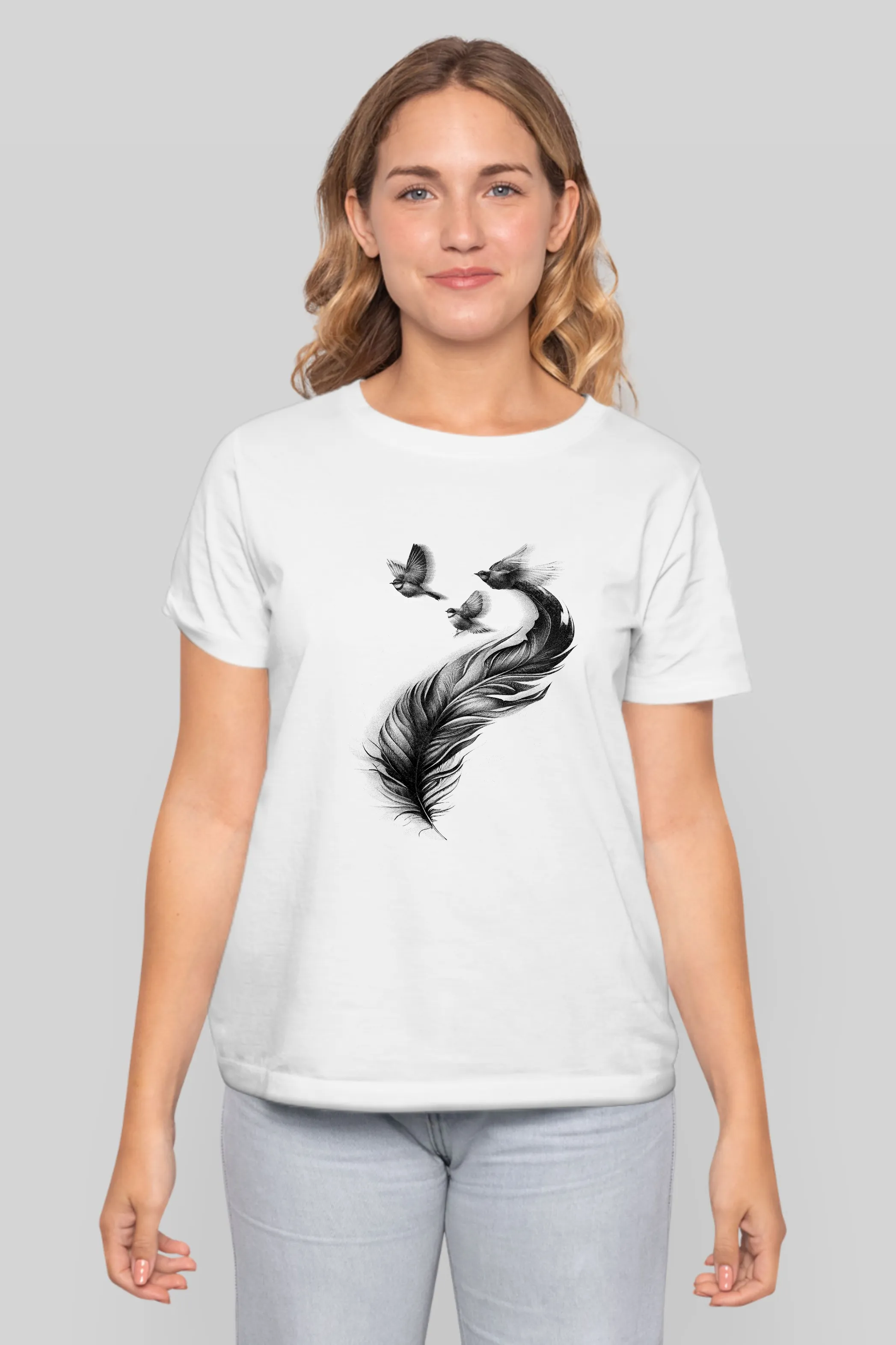 Feather With Birds Printed T-shirt for women