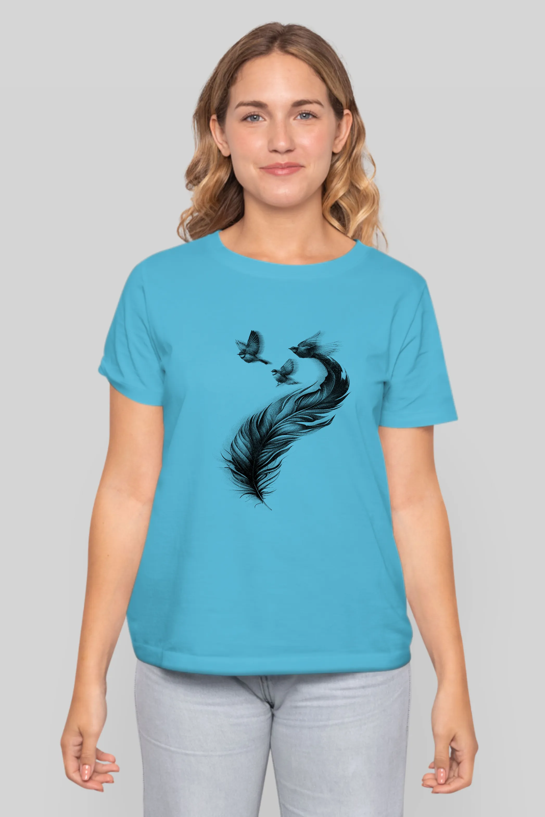 Feather With Birds Printed T-shirt for women