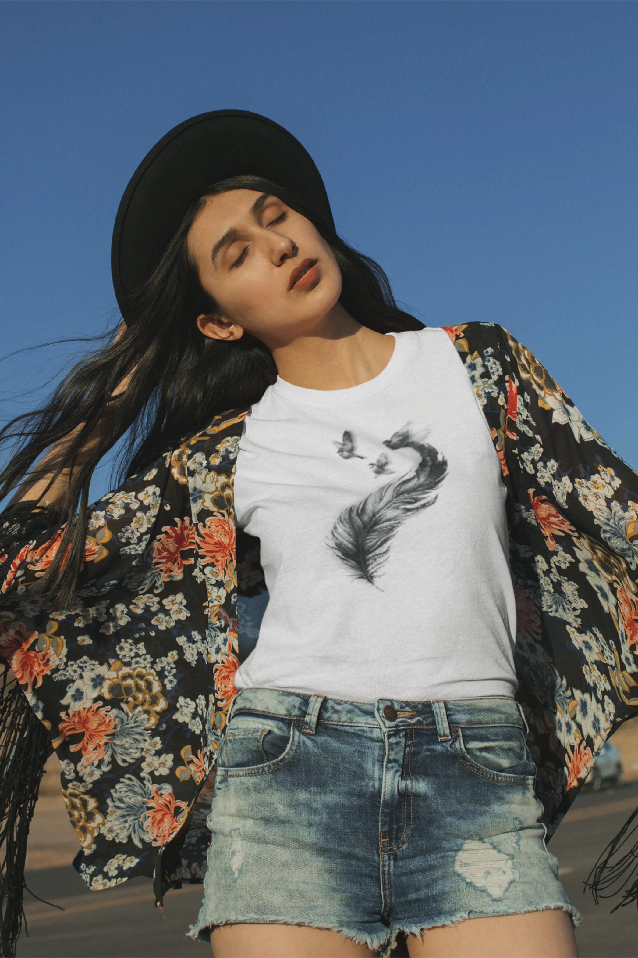 Feather With Birds Printed T-shirt for women
