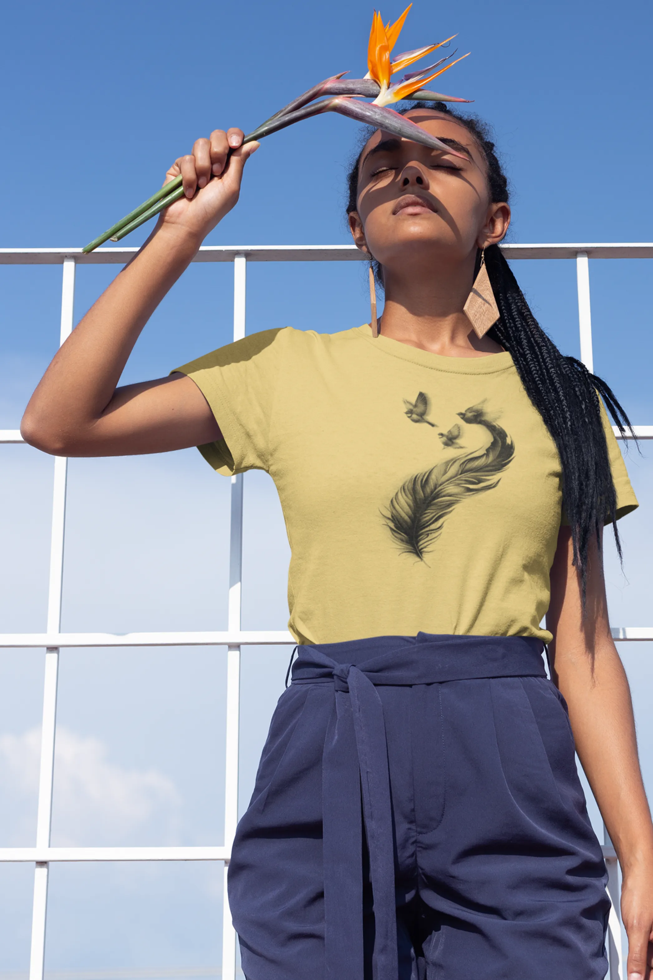 Feather With Birds Printed T-shirt for women