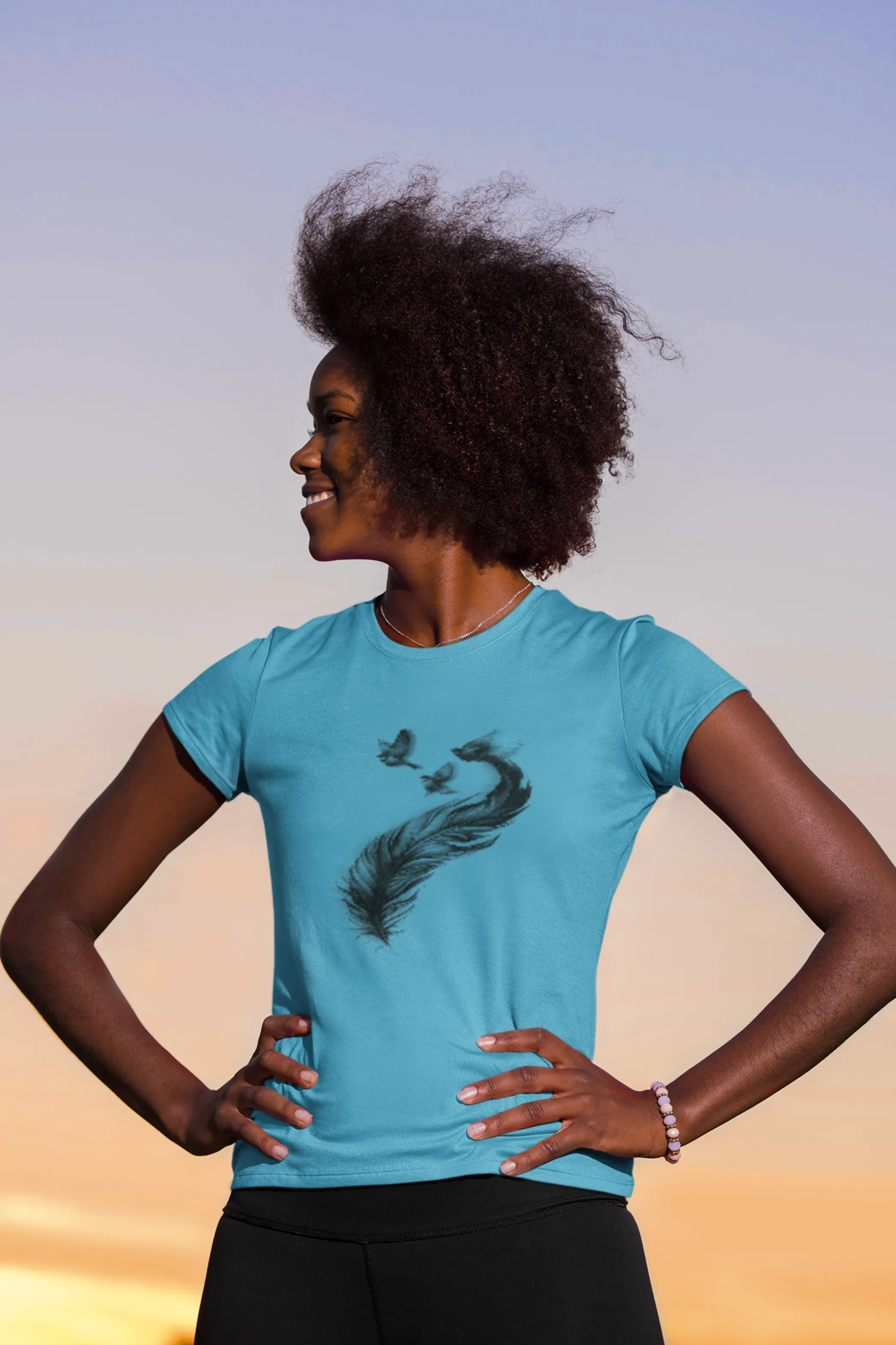 Feather With Birds Printed T-shirt for women