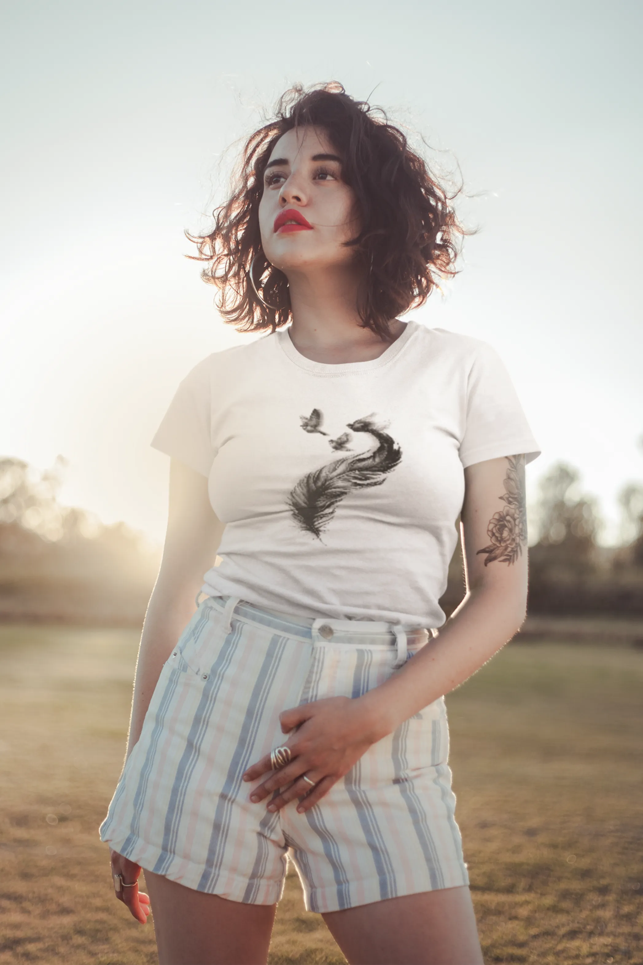 Feather With Birds Printed T-shirt for women