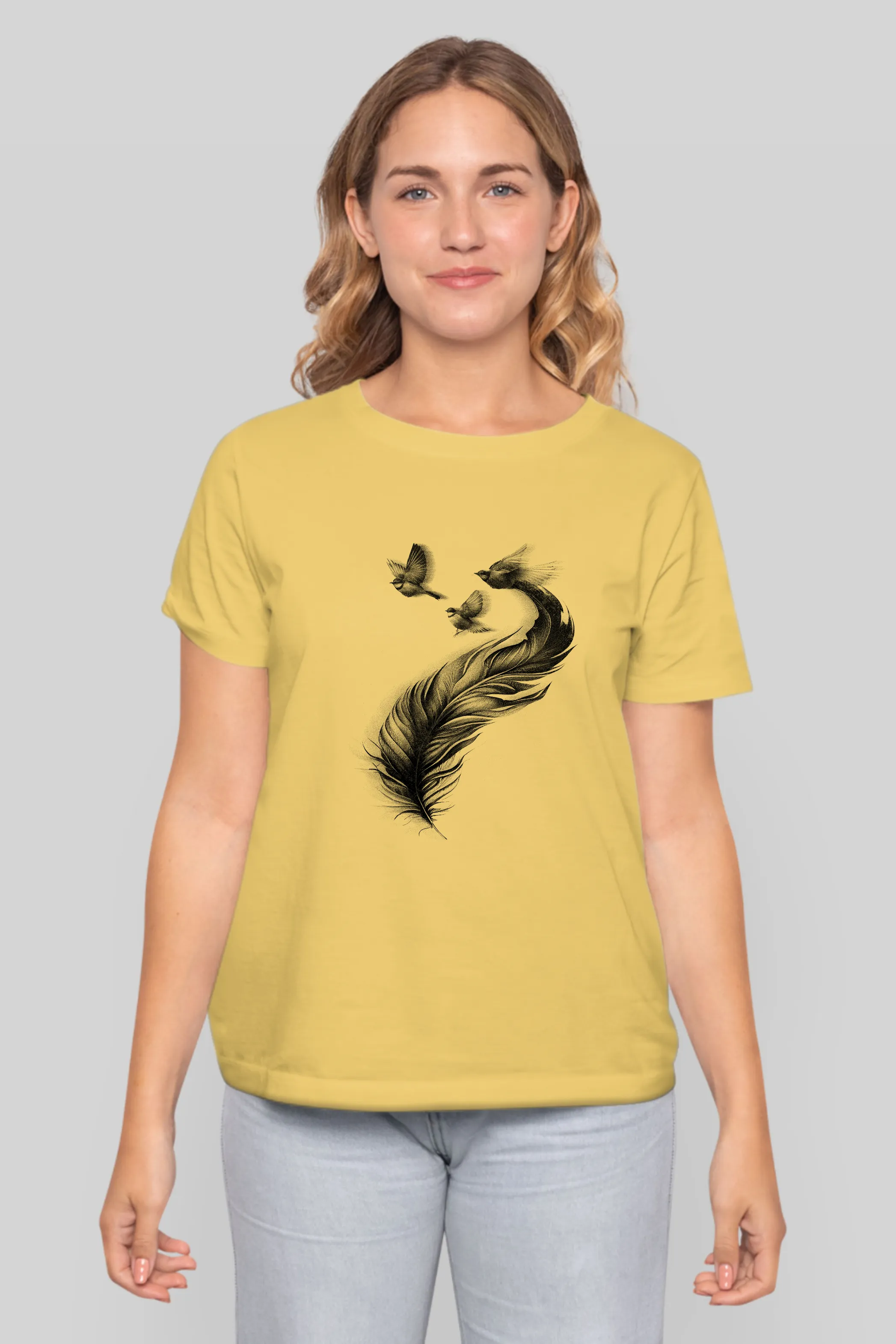 Feather With Birds Printed T-shirt for women