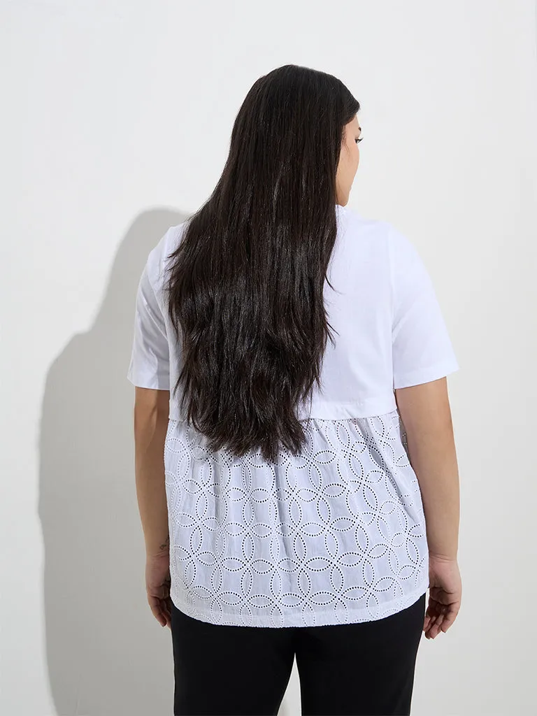 Gia White Schiffli-Detailed Cotton Top